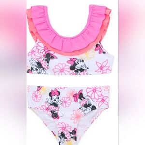 Disney Minnie Mouse Pink & White Ruffle Two-Piece Swim Set NWT SIZE 3 UPF 50+
